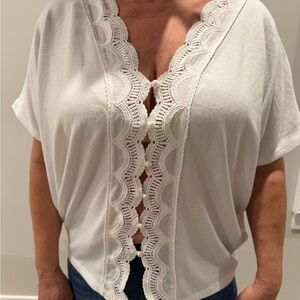 Francesca's Collections White Lace Accent Top